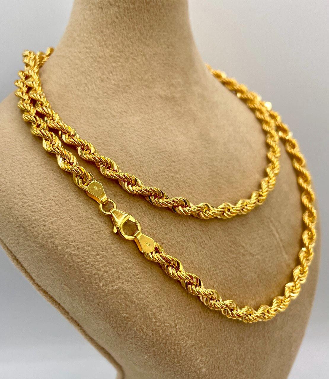 14K Solid Gold Rope Chain Necklace,(5 mm)Thickness, Real Gold Rope Chain, Birthday Gift For Her/Him!