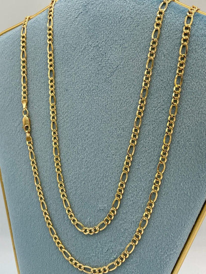 14K Solid Gold Figaro Necklace Chain,(3.5 mm) Width ,Real Gold Necklace, yellow Necklace Chain, Birthday Gift For Her/Him