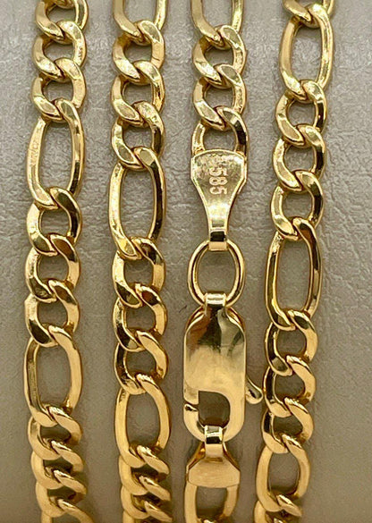 14K Solid Gold Figaro Necklace Chain,(3.5 mm) Width ,Real Gold Necklace, yellow Necklace Chain, Birthday Gift For Her/Him