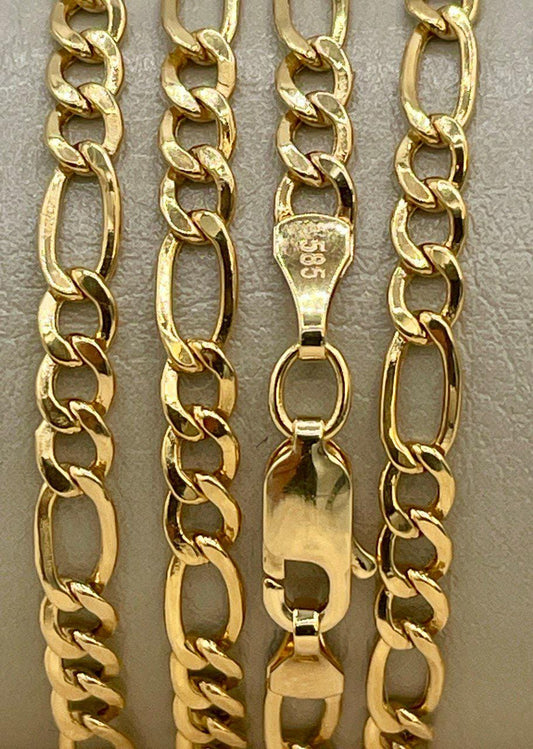 14K Solid Gold Figaro Necklace Chain,(3.5 mm) Width ,Real Gold Necklace, yellow Necklace Chain, Birthday Gift For Her/Him