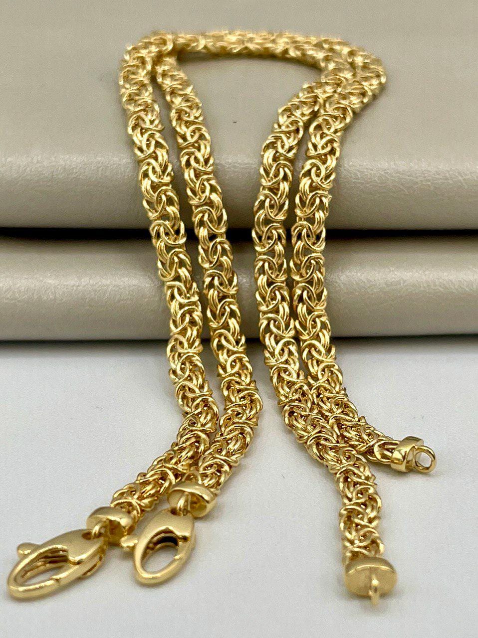 14K Solid Gold Byzantine Flat Bracelet Chain, Real Gold Bracelet, (4 mm) Width, Elegant Flat Byzantine Link Bracelet Gift For Her/Him!