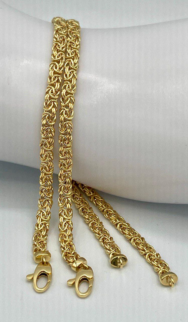 14K Solid Gold Byzantine Flat Bracelet Chain, Real Gold Bracelet, (4 mm) Width, Elegant Flat Byzantine Link Bracelet Gift For Her/Him!