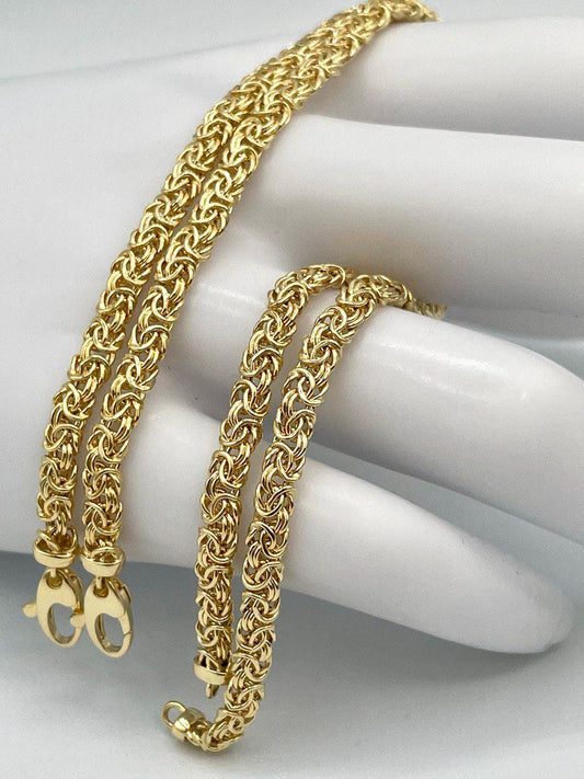 14K Solid Gold Byzantine Flat Bracelet Chain, Real Gold Bracelet, (4 mm) Width, Elegant Flat Byzantine Link Bracelet Gift For Her/Him!
