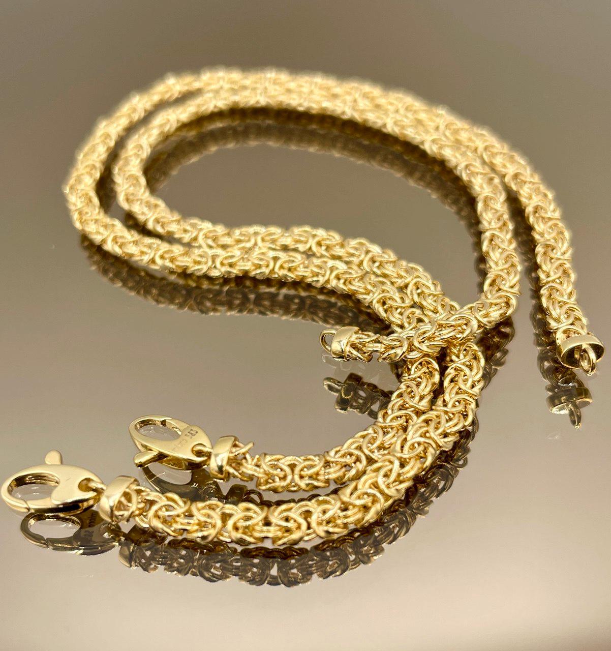 14K Solid Gold Byzantine Flat Bracelet Chain, Real Gold Bracelet, (4 mm) Width, Elegant Flat Byzantine Link Bracelet Gift For Her/Him!