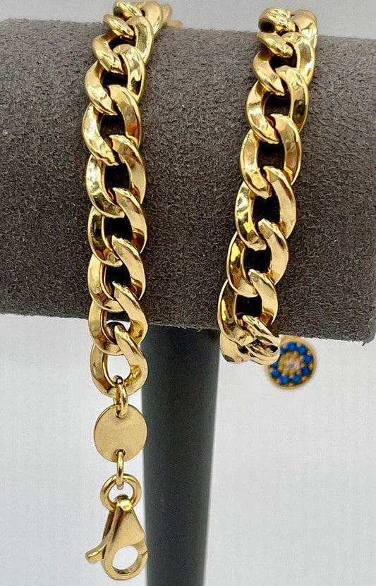 18K GOLD CURB BRACELET, Real Gold  (5.5mm) 7"_7.5"_8"_8.5"Christmas Gift, Birthday Gift, For Him , For Her, Anniversary Gift.