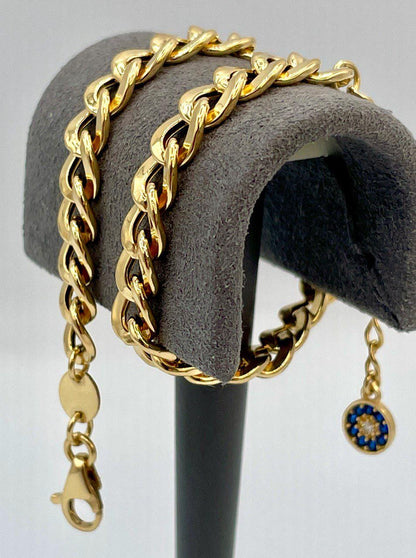 18K GOLD CURB BRACELET, Real Gold  (5.5mm) 7"_7.5"_8"_8.5"Christmas Gift, Birthday Gift, For Him , For Her, Anniversary Gift.