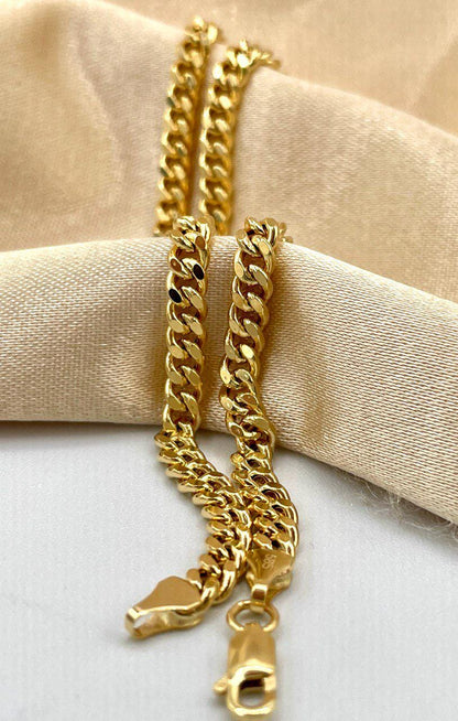14K Solid Gold Curb Necklace,Real Solid Link Curb Gold,(4.5 mm)Width, Chunky Necklace Chain, Birthday Gift For Her/Him.
