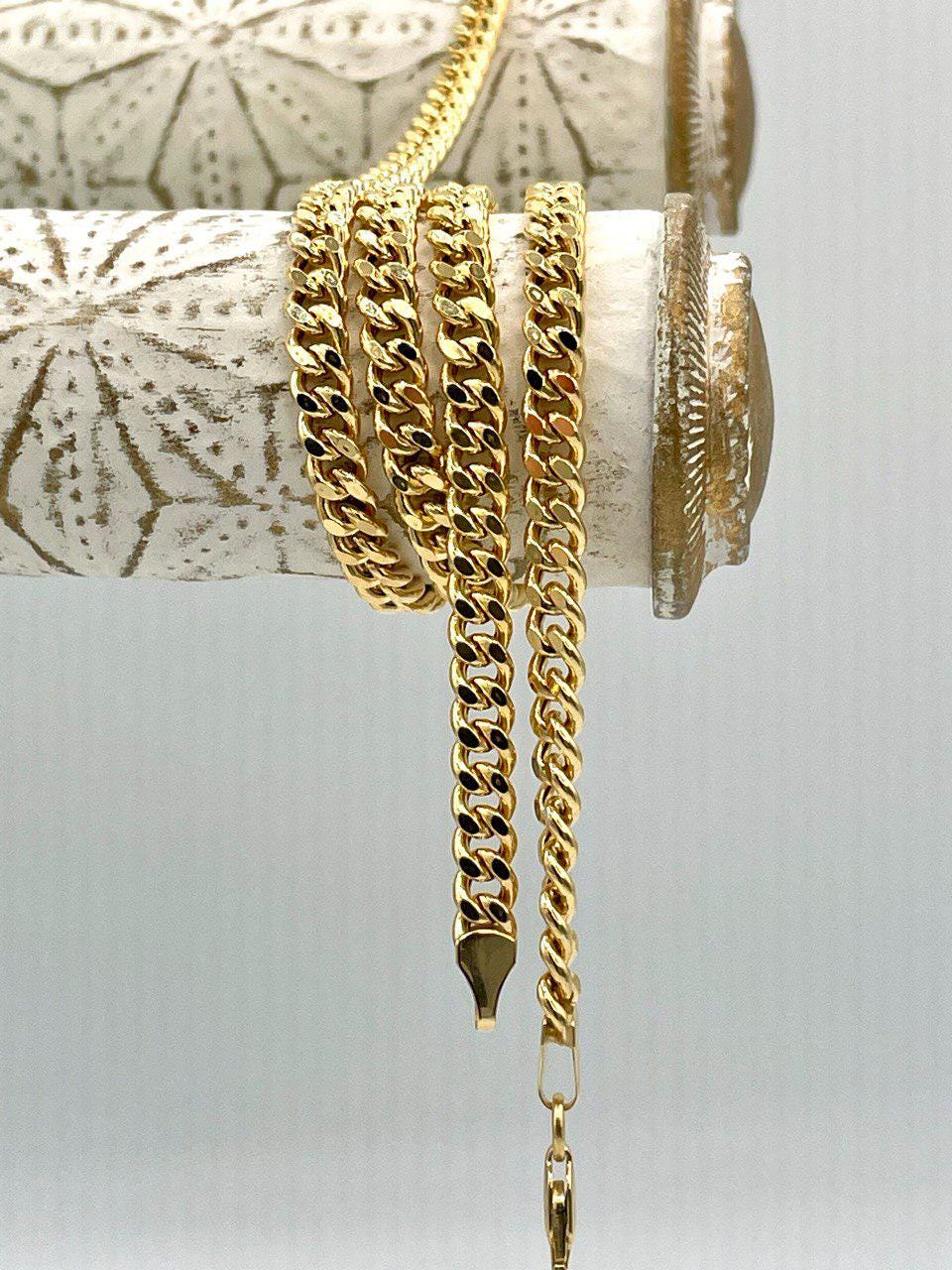 14K Solid Gold Curb Necklace,Real Solid Link Curb Gold,(4.5 mm)Width, Chunky Necklace Chain, Birthday Gift For Her/Him.
