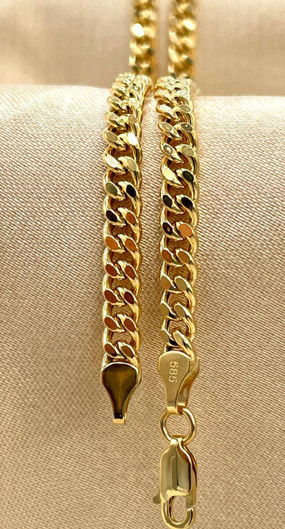14K Solid Gold Curb Necklace,Real Solid Link Curb Gold,(4.5 mm)Width, Chunky Necklace Chain, Birthday Gift For Her/Him.
