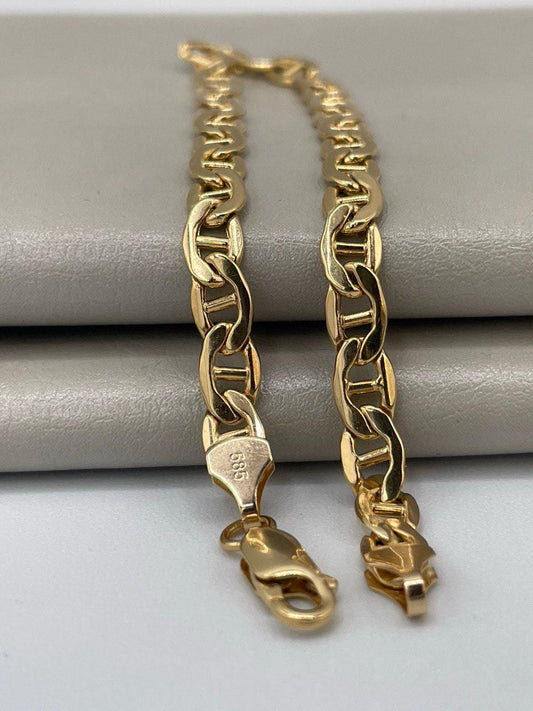 14K Solid Gold Anchor Bracelet, Solid Link Gold, (5 mm)Width,Real Gold Bracelet,Birthday Gift For Her/Him!
