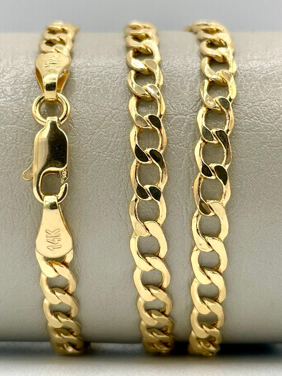 14K Solid Gold,Curb Necklace Chain,(4.5mm)Width,Real Solid Gold, Chunky Necklace Chain,Birthday Gift For Her/Him!