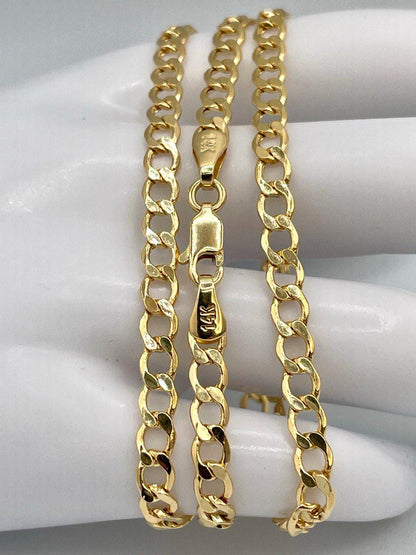 14K Solid Gold,Curb Necklace Chain,(4.5mm)Width,Real Solid Gold, Chunky Necklace Chain,Birthday Gift For Her/Him!