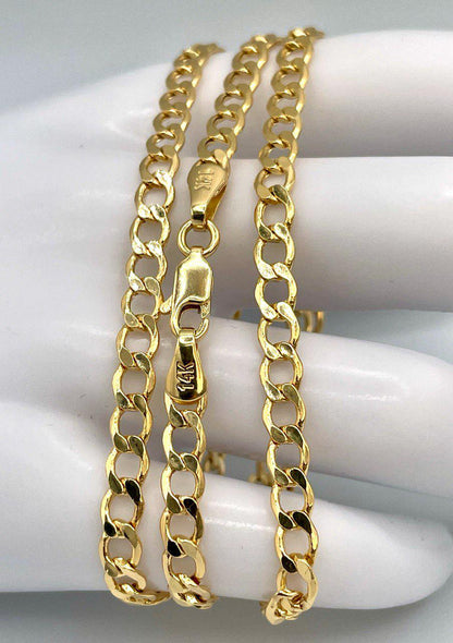 14K Solid Gold,Curb Necklace Chain,(4.5mm)Width,Real Solid Gold, Chunky Necklace Chain,Birthday Gift For Her/Him!