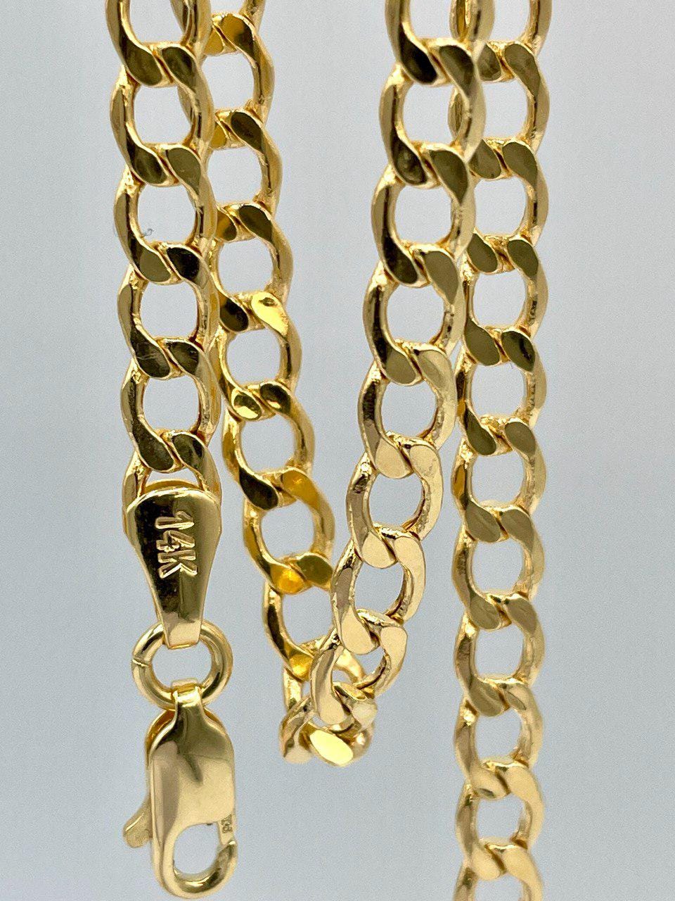 14K Solid Gold,Curb Necklace Chain,(4.5mm)Width,Real Solid Gold, Chunky Necklace Chain,Birthday Gift For Her/Him!