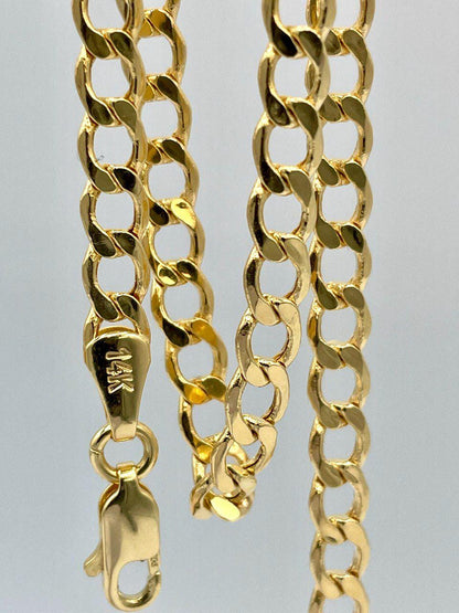 14K Solid Gold,Curb Necklace Chain,(4.5mm)Width,Real Solid Gold, Chunky Necklace Chain,Birthday Gift For Her/Him!