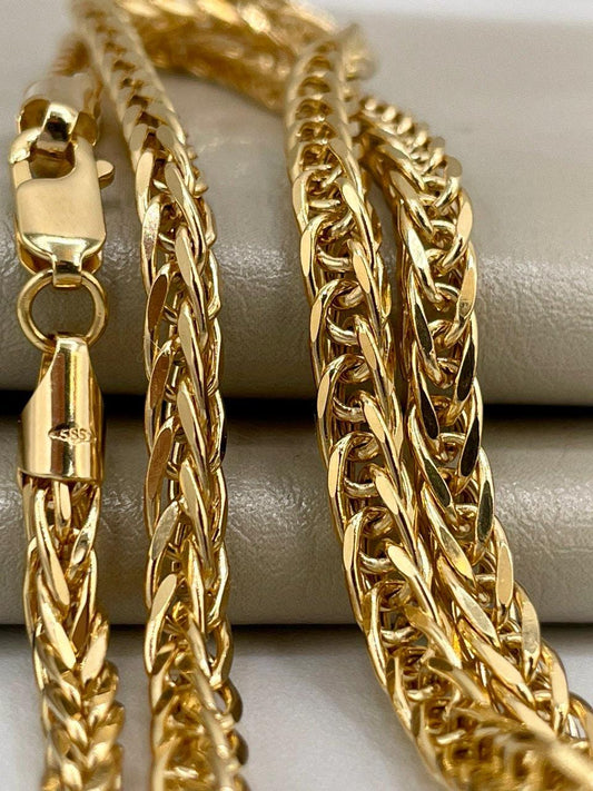 14K Solid Gold Franco, Real Gold Chain Necklace,(4mm)Thickness, Fox Chain, Birthday Gift For Her/Him