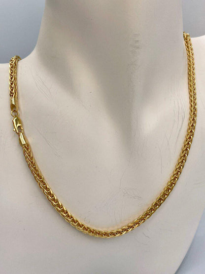14K Solid Gold Franco, Real Gold Chain Necklace,(4mm)Thickness, Fox Chain, Birthday Gift For Her/Him
