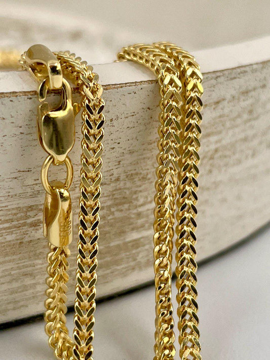 14K Solid Gold Franco Necklace Chain, Real Gold Chain,(2mm) Thickness, Birthday Gift Her/Him