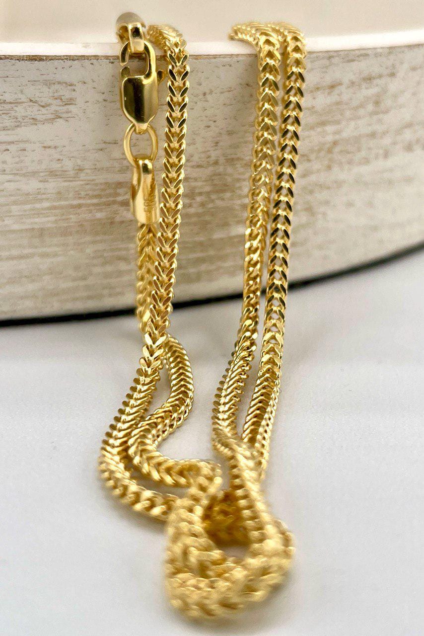 14K Solid Gold Franco Necklace Chain, Real Gold Chain,(2mm) Thickness, Birthday Gift Her/Him