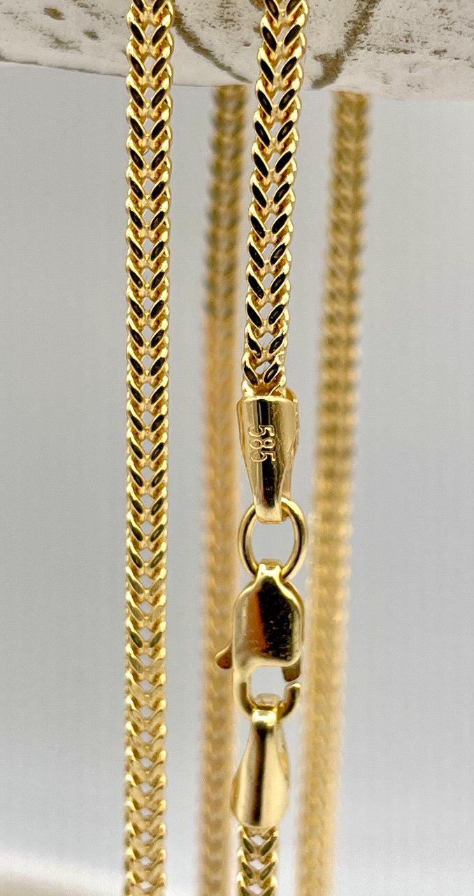 14K Solid Gold Franco Necklace Chain, Real Gold Chain,(2mm) Thickness, Birthday Gift Her/Him