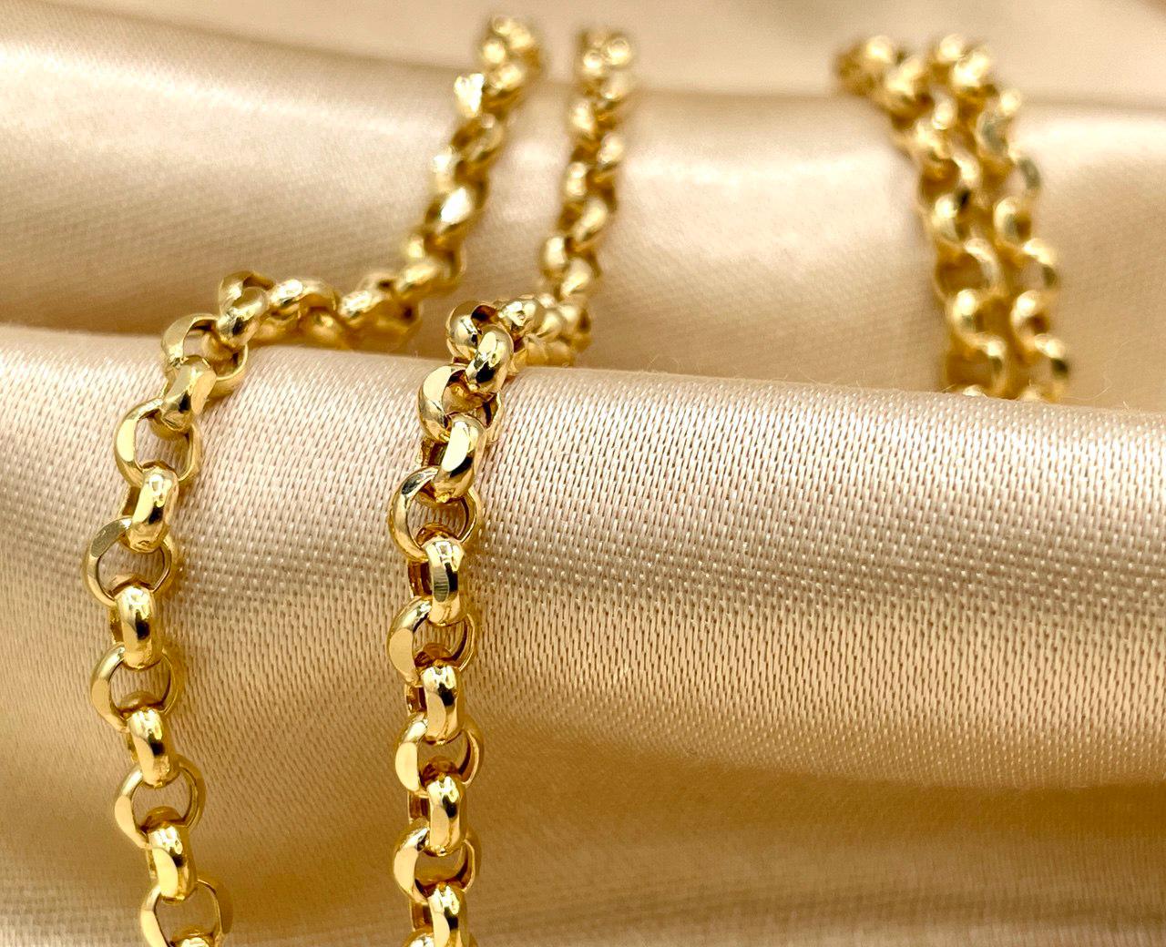 14K Solid Gold Rolo Necklace Chain, Real Gold Chain,(4mm) Thickness, Classic & Durable Design, Birthday Gift Her/Him!