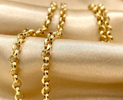 14K Solid Gold Rolo Necklace Chain, Real Gold Chain,(4mm) Thickness, Classic & Durable Design, Birthday Gift Her/Him!