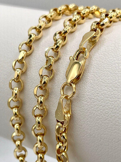14K Solid Gold Rolo Necklace Chain, Real Gold Chain,(4mm) Thickness, Classic & Durable Design, Birthday Gift Her/Him!