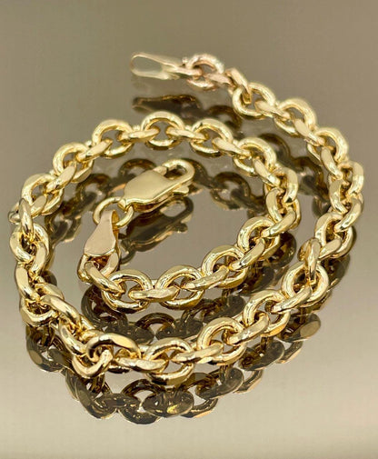 14K Solid Gold Cable Bracelet, Cable Link Chain Gold,Diamond Cut High Polish Solid Gold Chain-Stunning Shine & Detail,Birthday Gift Her/Him!