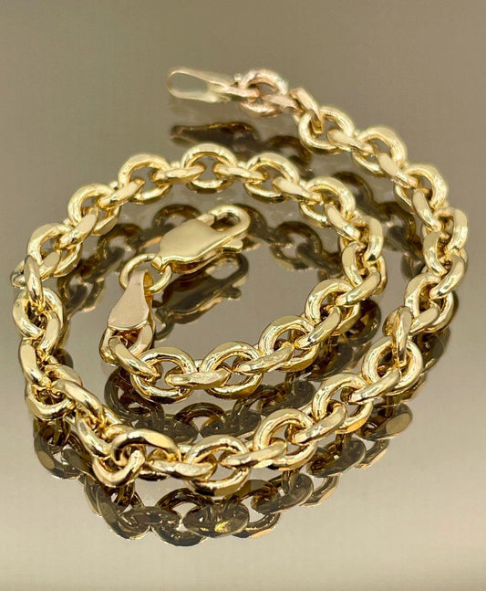 14K Solid Gold Cable Bracelet, Cable Link Chain Gold,Diamond Cut High Polish Solid Gold Chain-Stunning Shine & Detail,Birthday Gift Her/Him!