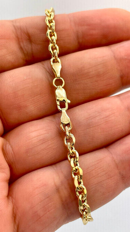 14K Solid Gold Cable Bracelet, Cable Link Chain Gold,Diamond Cut High Polish Solid Gold Chain-Stunning Shine & Detail,Birthday Gift Her/Him!