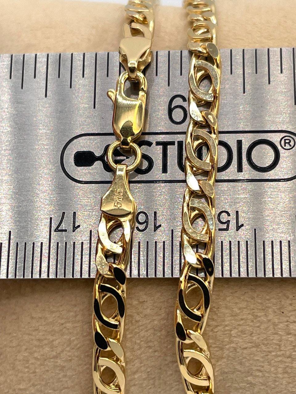 14K Solid  Gold Tiger Eye Necklace,(4.1mm)Width,Real Gold Necklace,Solid Link Chain Necklace,
