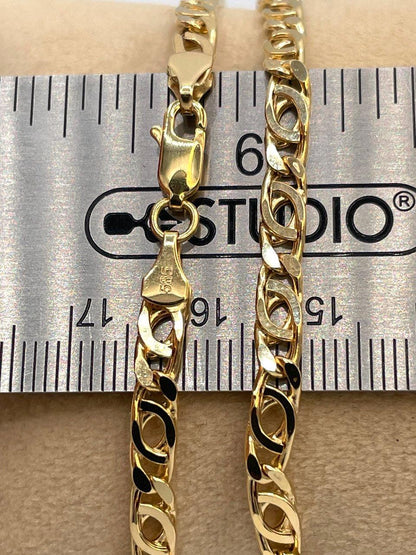 14K Solid  Gold Tiger Eye Necklace,(4.1mm)Width,Real Gold Necklace,Solid Link Chain Necklace,