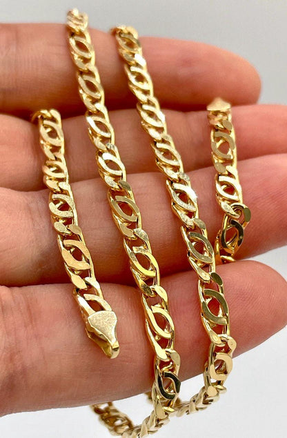 14K Solid  Gold Tiger Eye Necklace,(4.1mm)Width,Real Gold Necklace,Solid Link Chain Necklace,