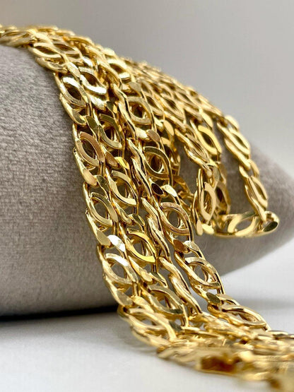 14K Solid  Gold Tiger Eye Necklace,(4.1mm)Width,Real Gold Necklace,Solid Link Chain Necklace,