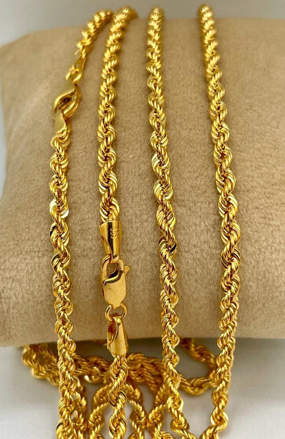 14K Solid Gold Rope Chain Necklace,(3mm) Thickness,Real Gold Rope Chain, Birthday Gift For Her/Him, Mothers Day Gift!