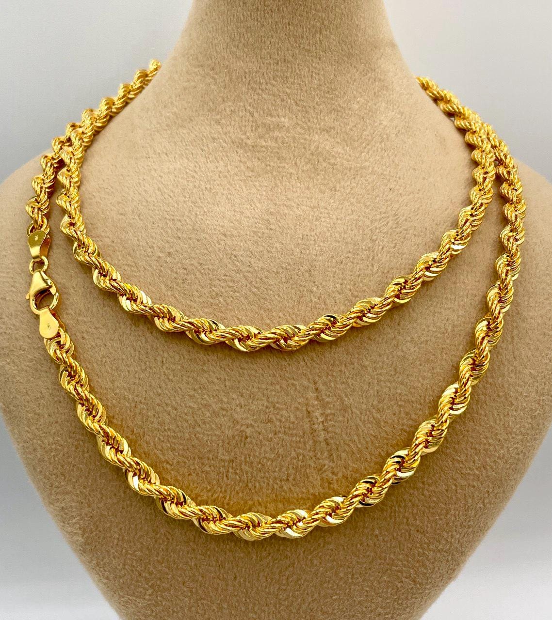 14K Solid Gold Rope Chain Necklace,(5 mm)Thickness, Real Gold Rope Chain, Birthday Gift For Her/Him!