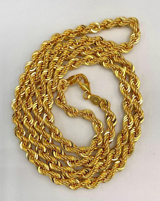 14K Solid Gold Rope Chain Necklace,(5 mm)Thickness, Real Gold Rope Chain, Birthday Gift For Her/Him!