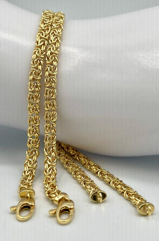 14K Solid Gold Byzantine Flat Bracelet Chain, Real Gold Bracelet, (4 mm) Width, Elegant Flat Byzantine Link Bracelet Gift For Her/Him!