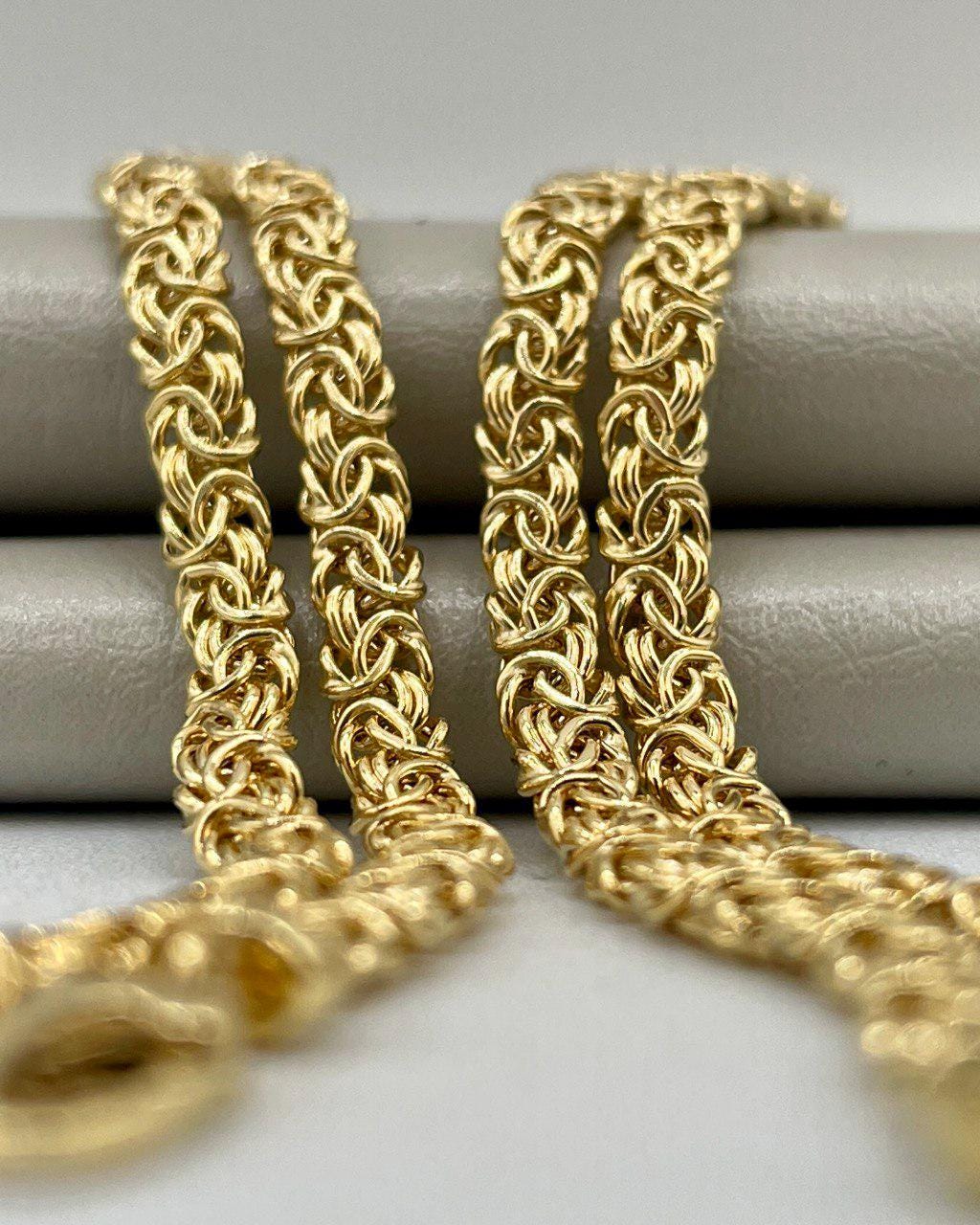 14K Solid Gold Byzantine Flat Bracelet Chain, Real Gold Bracelet, (4 mm) Width, Elegant Flat Byzantine Link Bracelet Gift For Her/Him!