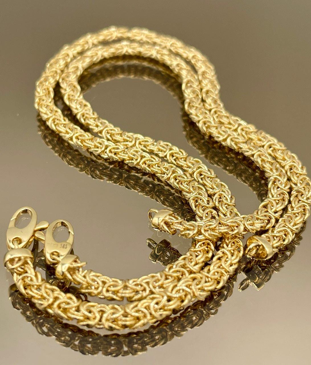 14K Solid Gold Byzantine Flat Bracelet Chain, Real Gold Bracelet, (4 mm) Width, Elegant Flat Byzantine Link Bracelet Gift For Her/Him!