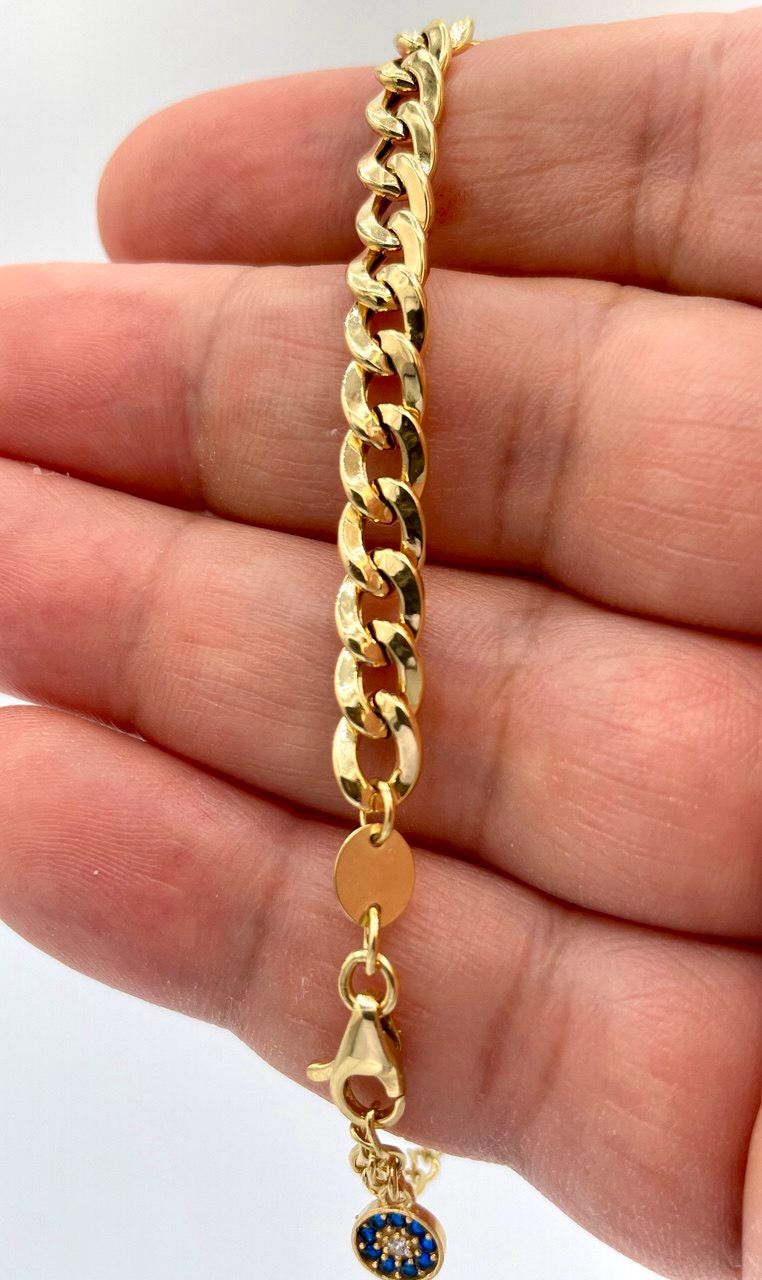 18K GOLD CURB BRACELET, Real Gold  (5.5mm) 7"_7.5"_8"_8.5"Christmas Gift, Birthday Gift, For Him , For Her, Anniversary Gift.