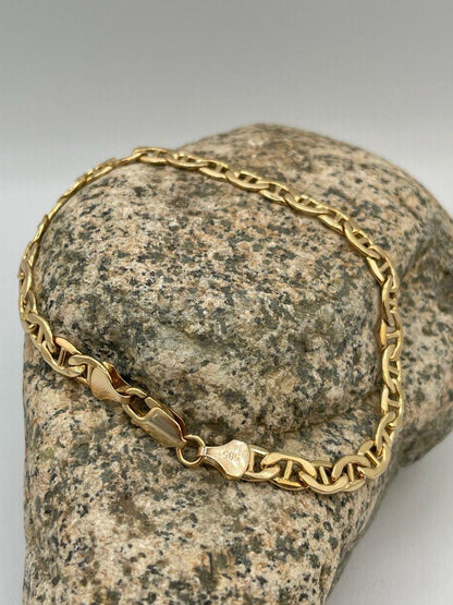 14K Solid Gold Anchor Bracelet, Solid Link Gold, (5 mm)Width,Real Gold Bracelet,Birthday Gift For Her/Him!