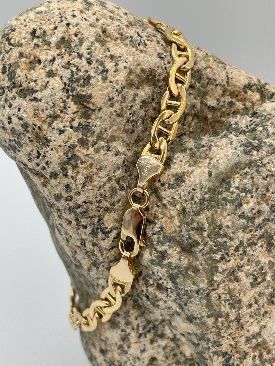 14K Solid Gold Anchor Bracelet, Solid Link Gold, (5 mm)Width,Real Gold Bracelet,Birthday Gift For Her/Him!