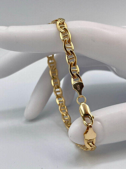 14K Solid Gold Anchor Bracelet, Solid Link Gold, (5 mm)Width,Real Gold Bracelet,Birthday Gift For Her/Him!