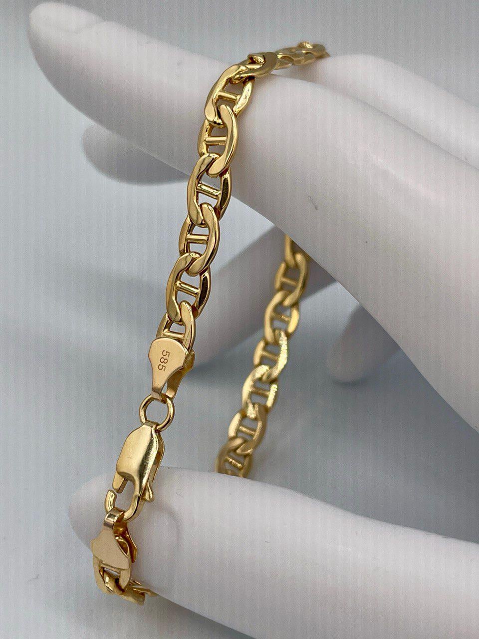 14K Solid Gold Anchor Bracelet, Solid Link Gold, (5 mm)Width,Real Gold Bracelet,Birthday Gift For Her/Him!