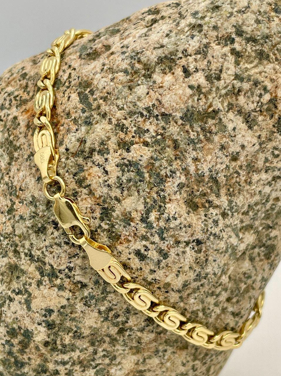 14K Solid Link Chain Gold ,Snail Chain With Spiral Links,Real Solid Link Gold Bracelet,Yellow Gold Chain,4mm Thickness , Gift,For Her/Him!