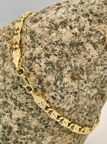 14K Solid Link Chain Gold ,Snail Chain With Spiral Links,Real Solid Link Gold Bracelet,Yellow Gold Chain,4mm Thickness , Gift,For Her/Him!