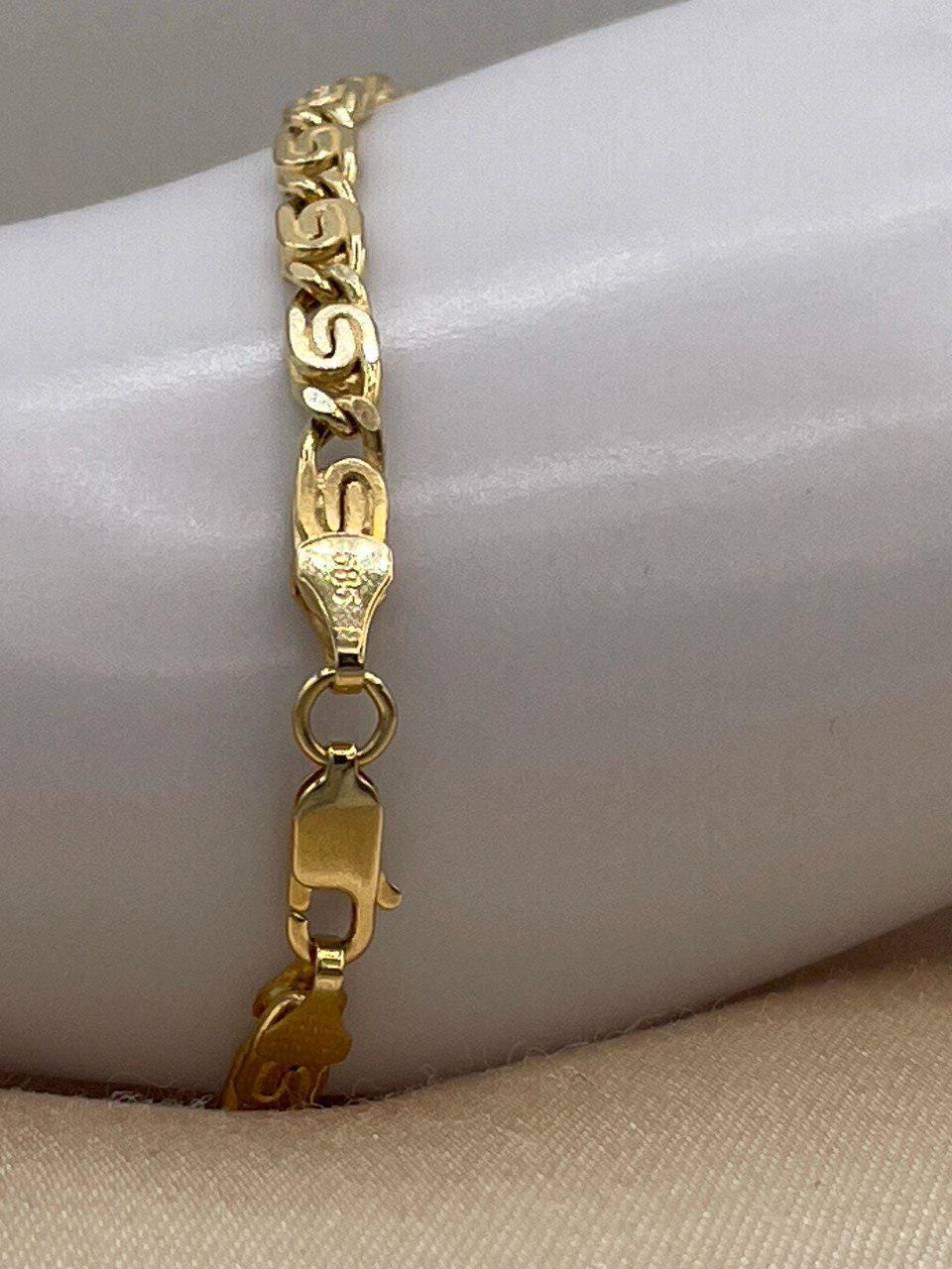14K Solid Link Chain Gold ,Snail Chain With Spiral Links,Real Solid Link Gold Bracelet,Yellow Gold Chain,4mm Thickness , Gift,For Her/Him!