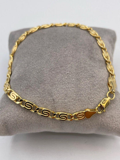 14K Solid Link Chain Gold ,Snail Chain With Spiral Links,Real Solid Link Gold Bracelet,Yellow Gold Chain,4mm Thickness , Gift,For Her/Him!