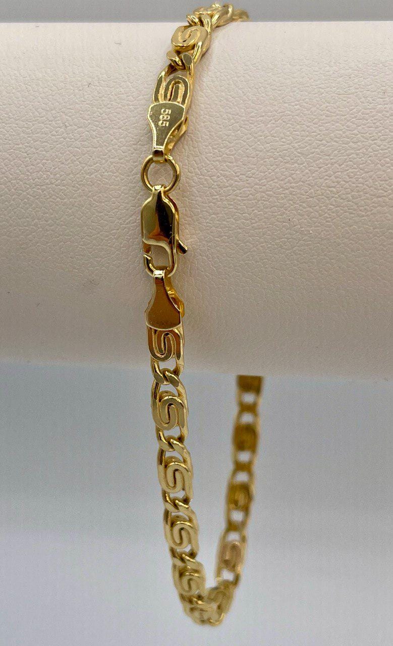 14K Solid Link Chain Gold ,Snail Chain With Spiral Links,Real Solid Link Gold Bracelet,Yellow Gold Chain,4mm Thickness , Gift,For Her/Him!